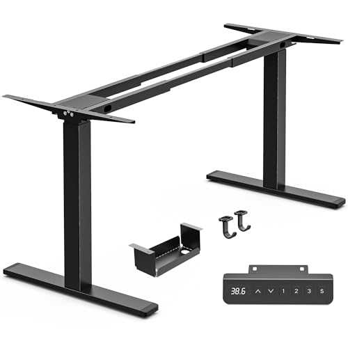 Huuger Elektrischer Stehtischrahmen mit Doppelmotor, Sitz-/Stehtischbein für 119,9 cm bis 220 cm große Desktops, Computertischbein mit Kabelablage, 3 Speicherhöheneinstellungen, 2 Haken, nur schwarzer von Huuger