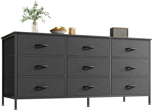 Huuger Kommode mit 9 Schubladen, 47 Zoll Kommode TV-Ständer für 50, 55 Zoll Fernseher, Entertainment Center mit Schubladen, Stoffkommode Kommode für Schlafzimmer, Schrank, Schwarz Huuger Kommode mit 9 Schubladen, 47 Zoll Kommode TV-Ständer für 50, 55 Zoll Fernseher, Entertainment Center mit Schubladen, Stoffkommode Kommode für Schlafzimmer, Schrank, Schwarz von Huuger