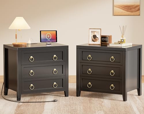 Huuger Paint Nachttisch mit Ladestation und USB-C-Anschluss, Nachttische mit 3 Schubladen, 2er-Set, größerer breiterer Nachttisch, moderner Beistelltisch, für Schlafzimmer, schwarzer Nachttisch Huuger Paint Nachttisch mit Ladestation und USB-C-Anschluss, Nachttische mit 3 Schubladen, 2er-Set, größerer breiterer Nachttisch, moderner Beistelltisch, für Schlafzimmer, schwarzer Nachttisch von Huuger
