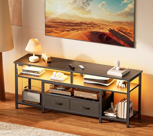 Huuger TV Ständer für 55 60 Zoll Fernseher, Entertainment Center mit Steckdosen und LED-Lichtern, 54 Zoll TV-Konsole für Wohnzimmer, Medienkonsole mit Schubladen und Regalen, Schwarz Huuger TV Ständer für 55 60 Zoll Fernseher, Entertainment Center mit Steckdosen und LED-Lichtern, 54 Zoll TV-Konsole für Wohnzimmer, Medienkonsole mit Schubladen und Regalen, Schwarz von Huuger