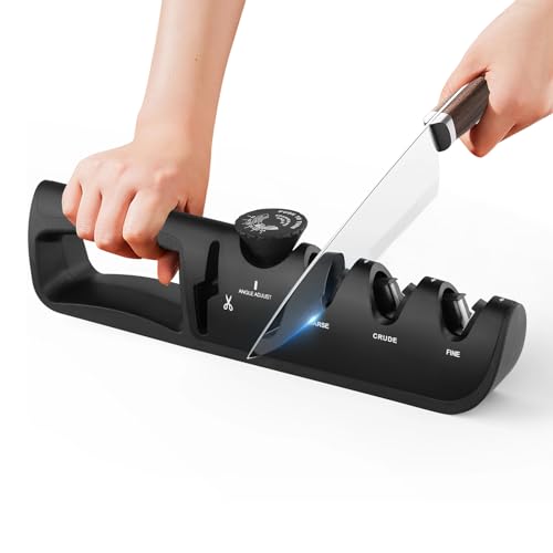 4-in-1 Messerschärfer, Professioneller Manueller Messerschärfer für Scheren, Multifunktions Messerschleifer mit 6 verschiedenen Winkelverstellungen, geeignet zum Polieren, Schärfen und Knife Sharpene von HuuppHip