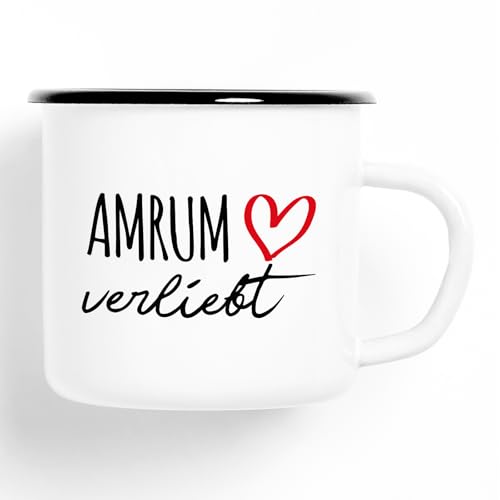 Huuraa Emaille Tasse Amrum verliebt 300ml Vintage Kaffeetasse mit Namen deiner Lieblingsinsel von Huuraa