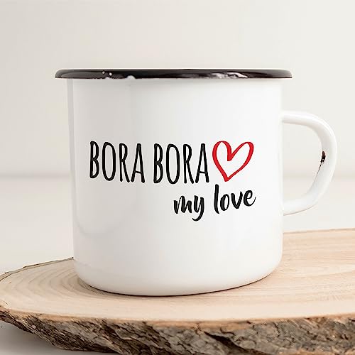 Huuraa Emaille Tasse Bora Bora my love 300ml Vintage Kaffeetasse für alle Fans von French Polynesia von Huuraa