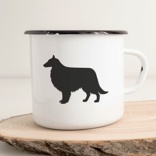 Huuraa Emaille Tasse Collie Sheltie Silhouette 300ml Vintage Kaffeetasse mit Motiv für Hundefreunde von Huuraa