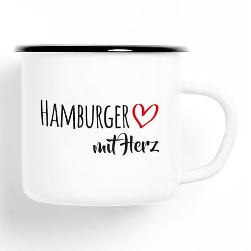 Huuraa Emaille Tasse Hamburger mit Herz 300ml Vintage Kaffeetasse mit Motiv für die tollsten Menschen von Huuraa