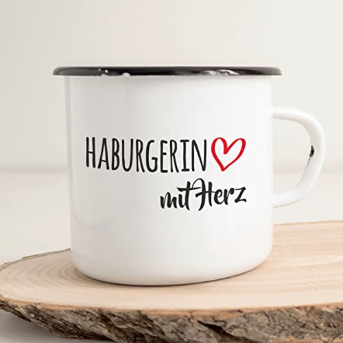 Huuraa Emaille Tasse Hamburgerin mit Herz 300ml Vintage Kaffeetasse mit Motiv für die tollsten Menschen von Huuraa