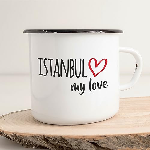 Huuraa Emaille Tasse Istanbul my love 300ml Vintage Kaffeetasse für alle Fans von Istanbul Türkei von Huuraa