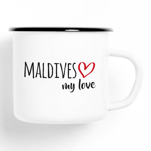 Huuraa Emaille Tasse Maldives my love 300ml Vintage Kaffeetasse für alle Fans der Malediven von Huuraa