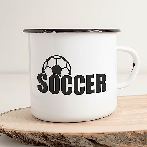 Huuraa Emaille Tasse Soccer Ball 300ml Vintage Kaffeetasse mit Motiv für alle Fussball Fans von Huuraa