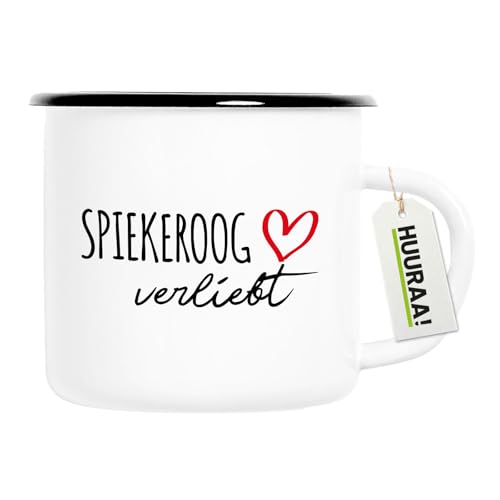 Huuraa Emaille Tasse Spiekeroog verliebt Geschenk 300ml Vintage Emaille Becher Spiekeroog Geschenkidee von Huuraa