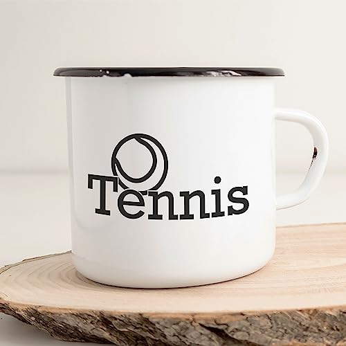 Huuraa Emaille Tasse Tennis Ball 300ml Vintage Kaffeetasse mit Motiv für alle Tennis Fans von Huuraa