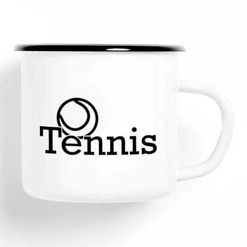 Huuraa Emaille Tasse Tennis Ball 300ml Vintage Kaffeetasse mit Motiv für alle Tennis Fans von Huuraa