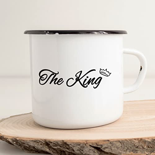 Huuraa Emaille Tasse The King Krone 300ml Vintage Kaffeetasse mit Motiv zur Hochzeit von Huuraa