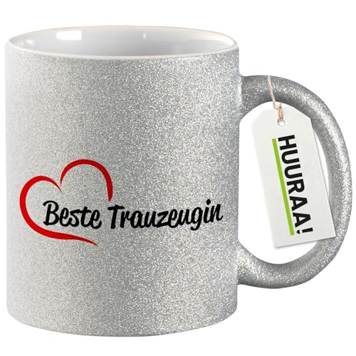 Huuraa Glitzer Tasse Beste Trauzeugin Herz Geschenk 330ml Silber Beste Trauzeugin Präsent von Huuraa