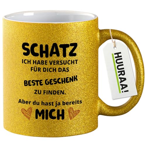 Huuraa Glitzer Kaffeetasse Schatz versucht Finden. Aber du hast Mich. Geschenk 330ml Gold Schatz versucht Finden. Geschenkidee von Huuraa