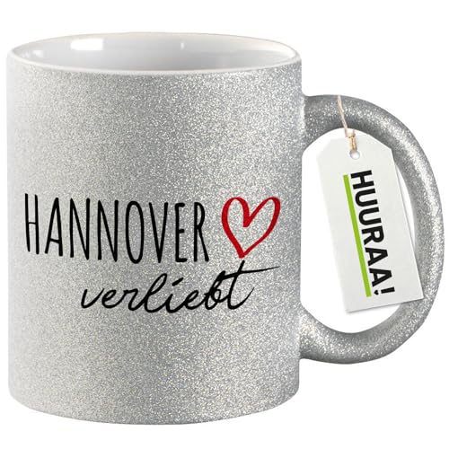 Huuraa Glitzer Tasse Hannover verliebt Geschenk 330ml Silber Hannover Präsent von Huuraa