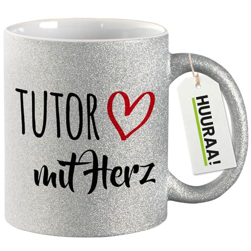 Huuraa Glitzer Tasse Tutor mit Herz Geschenk 330ml Silber Tutor Präsent Huuraa Glitzer Tasse Tutor mit Herz Geschenk 330ml Silber Tutor Präsent von Huuraa