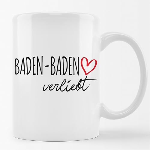 Huuraa Kaffeetasse Baden-Baden verliebt Keramik Tasse 330ml mit Namen deiner Lieblingsstadt in Baden-Württemberg von Huuraa