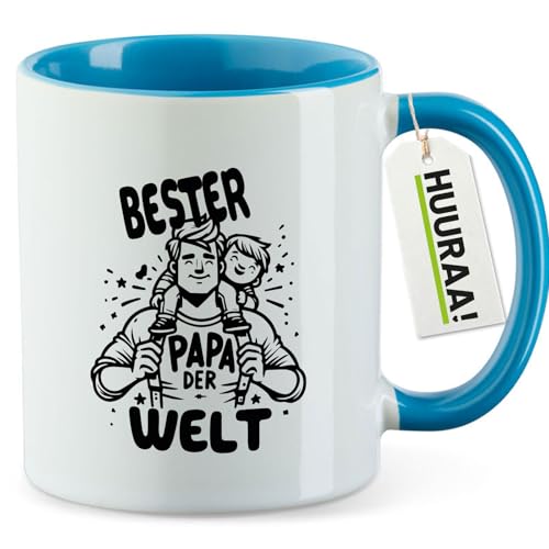 Huuraa Becher Bester Papa der Welt Geschenk 330ml Blau Bester Papa Geschenkidee von Huuraa