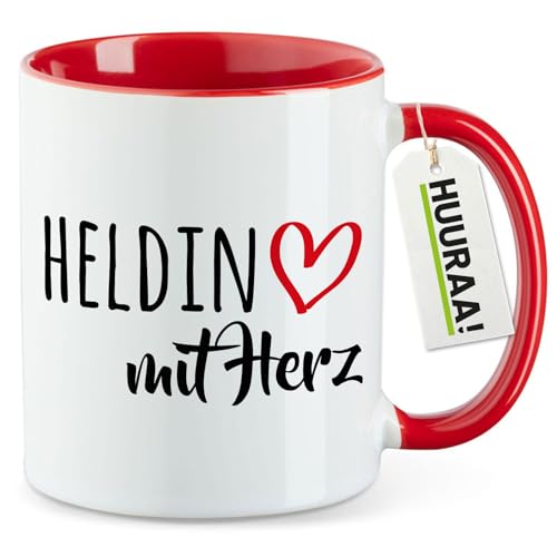 Huuraa Teetasse Heldin mit Herz Geschenk 330ml Rot Heldin Präsent von Huuraa