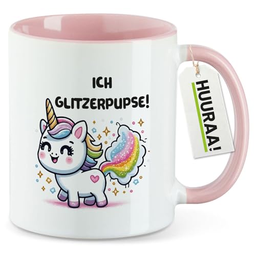 Huuraa Motivtasse Ich Glitzerpupse Einhorn Geschenk 330ml Rosa Ich Glitzerpupse Souvenir von Huuraa