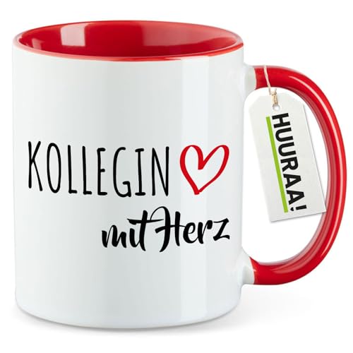 Huuraa Teetasse Kollegin mit Herz Geschenk 330ml Rot Kollegin Präsent von Huuraa
