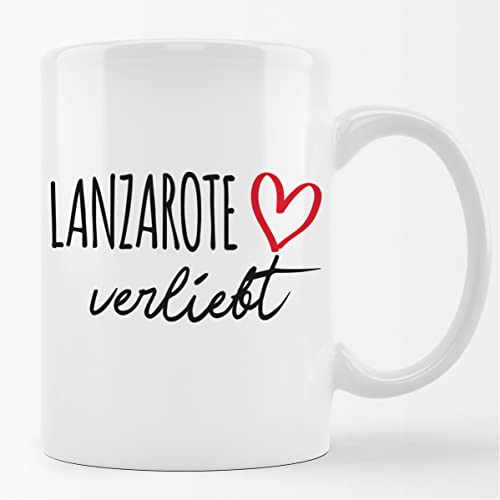 Huuraa Kaffeetasse Lanzarote verliebt Keramik Tasse 330ml mit Namen deiner Lieblingsinsel von Huuraa