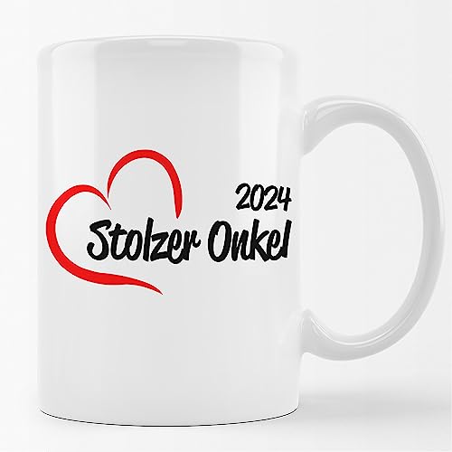 Huuraa Kaffeetasse Stolzer Onkel 2024 Herz Keramik Tasse 330ml mit Motiv für deine lieblings Menschen von Huuraa