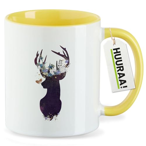 Huuraa Keramiktasse Hirsch Silhouette Geschenk 330ml Gelb Hirsch Überraschung Huuraa Keramiktasse Hirsch Silhouette Geschenk 330ml Gelb Hirsch Überraschung von Huuraa