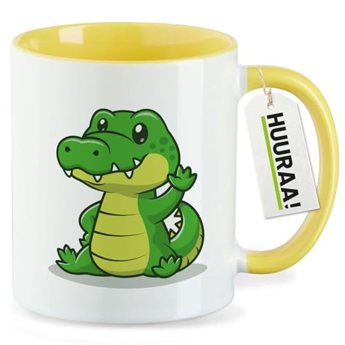 Huuraa Keramiktasse Krokodil Comic Geschenk 330ml Gelb Krokodil Überraschung von Huuraa