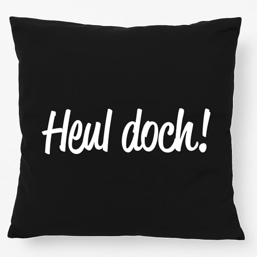 Huuraa Kissen Heul doch Schriftzug Deko Kopfkissen mit Füllung 40x40cm Black mit witzigem Motiv Geschenk Idee für Freunde und Familie von Huuraa
