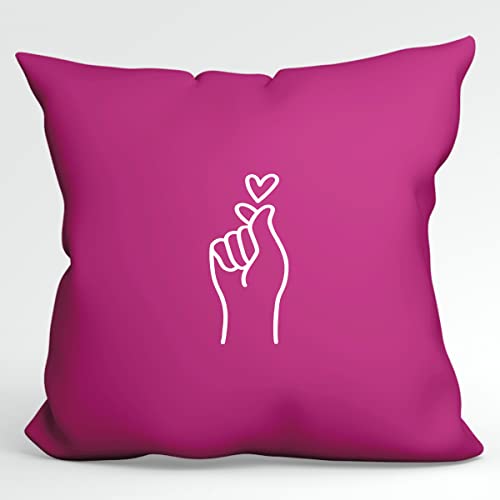 Huuraa Kissen K-Pop Fingerherz Deko Kopfkissen mit Füllung Größe 40x40cm Fuchsia mit Motiv für Korean Pop Fans Geschenk Idee für Freunde und Familie von Huuraa