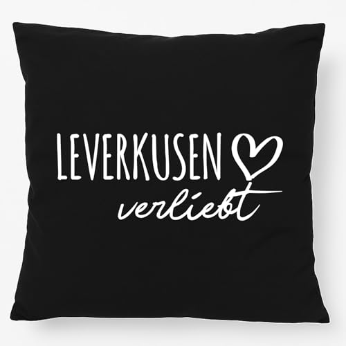 Huuraa Kissen Leverkusen verliebt Deko Kopfkissen mit Füllung 40x40cm Black mit Namen deiner Lieblingsstadt in Nordrhein-Westfalen Geschenk Idee für Freunde und Familie von Huuraa