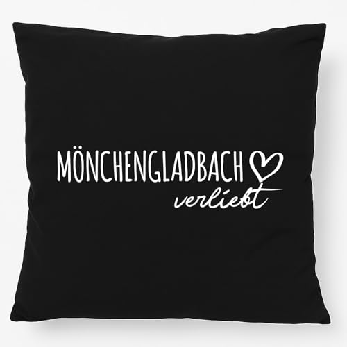Huuraa Kissen Mönchengladbach verliebt Deko Kopfkissen mit Füllung 40x40cm Black mit Namen deiner Lieblingsstadt in Nordrhein-Westfalen Geschenk Idee für Freunde und Familie von Huuraa