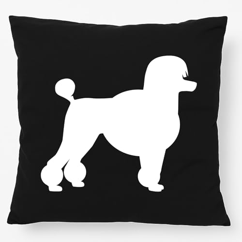 Huuraa Kissen Pudel Silhouette Deko Kopfkissen mit Füllung 40x40cm Black mit Motiv für Hundefreunde Geschenk Idee für Freunde und Familie von Huuraa