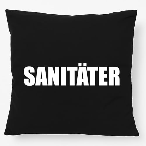 Huuraa Kissen Sanitäter Schriftzug Deko Kopfkissen mit Füllung 40x40cm Black mit Motiv für Ersthelfer Geschenk Idee für Freunde und Familie von Huuraa