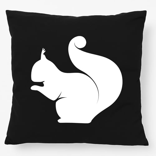 Huuraa Kopfkissen Eichhörnchen Silhouette Geschenk 40x40cm mit Füllung Black Baumwolle Eichhörnchen Deko von Huuraa