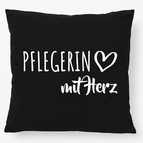 Huuraa Kopfkissen Pflegerin mit Herz Geschenk 40x40cm mit Füllung Black Baumwolle Pflegerin Deko von Huuraa