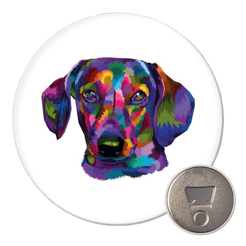 Huuraa Magnet Dackel Colorful Geschenk 59mm Kühlschrankmagnet Flaschenöffner Dackel Geschenkidee von Huuraa