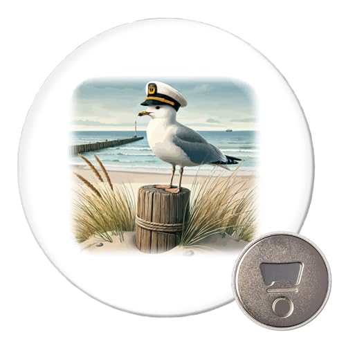 Huuraa Magnet Käpitän Möwe Strand Küste Geschenk 59mm Kühlschrankmagnet Flaschenöffner Käpitän Möwe Geschenkidee von Huuraa
