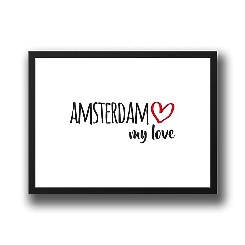 Huuraa Poster Amsterdam my love Deko Wandbild Größe A4 210 x 297mm für alle Fans von Amsterdam Niederlande Geschenk Idee für Freunde und Familie von Huuraa
