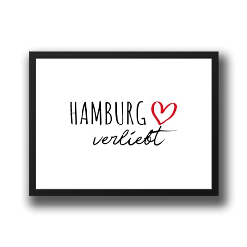 Huuraa Poster Hamburg verliebt Deko Wandbild Größe A2 420 x 594mm mit Namen deiner Lieblingsstadt Geschenk Idee für Freunde und Familie von Huuraa