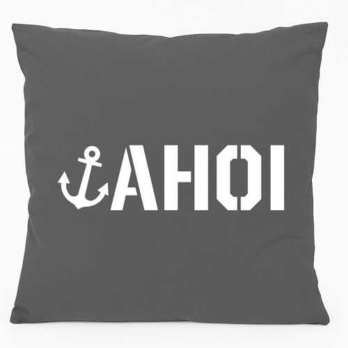 Huuraa Sofakissen AHOI Anker Seemannsgruß Geschenk 40x40cm mit Füllung Steel Grey Baumwolle AHOI Anker Mitbringsel Huuraa Sofakissen AHOI Anker Seemannsgruß Geschenk 40x40cm mit Füllung Steel Grey Baumwolle AHOI Anker Mitbringsel von Huuraa