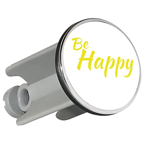 Huuraa Waschbeckenstöpsel Be Happy Schriftzug 4cm Stöpsel Größe mit Motiv für alle glücklichen Menschen Geschenk Idee für Freunde und Familie von Huuraa