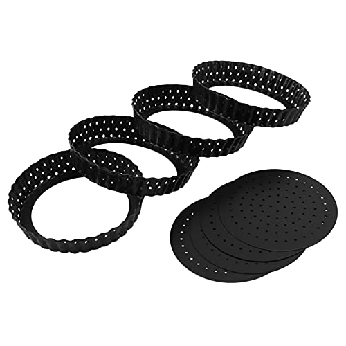 Huusuei 4 Pack Quiche Tart Pans, 5 Round Perforated Pizza Baking Moulds, Non-Stick Tart Tin with Holes for Cakes, Tarts, Quiches von Huusuei