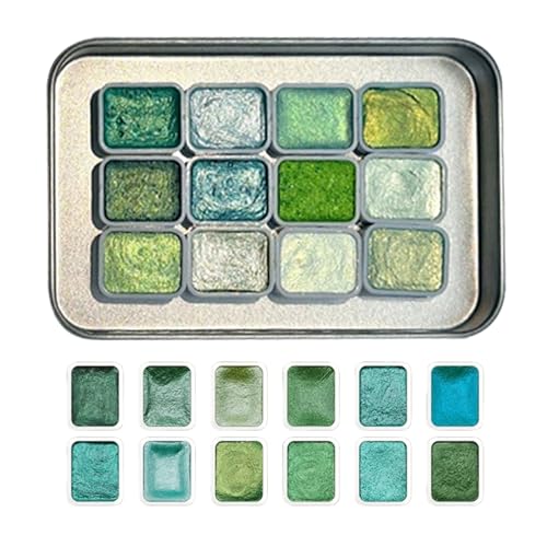 Huvqianu Schimmernde Aquarellfarbe – 12-farbiges -Kritzelset, tragbares Zeichenzubehör für Anfänger, , Kinder, , Mädchen, Zuhause, Klassenzimmer, Zuhause, Schule, Geburtstag von Huvqianu