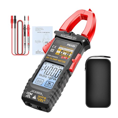 Huvqianu Stromzange Multimeter,4000 Messwerte Multimeter mit Stromzange,Digitales LCD Display Mit Beleuchtung Tragbarer Tester - Für Spannung Strom Kondensator Automobil Kabel von Huvqianu