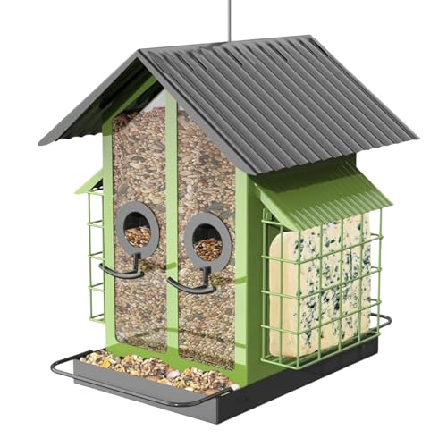 Interactive Bird Feeders for Outdoors, Squirrel Proof Metal and Acrylic, Double Roof Weather Resistant Small to Garden, The Compact Structure Fits Beautifully in Outdoor von Huvqianu