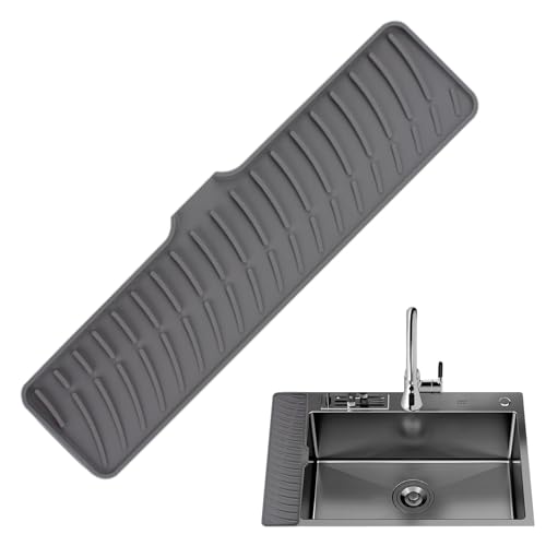 Huxibai Abtropfmatte aus Silikon,Abtropfmatten aus Silikon | Abtropfpad mit integrierter Abtropflippe | Rutschfeste Wasserhahnmatte, elektrische Ofenmatte, Spritzschutz für Küchenspüle von Huxibai