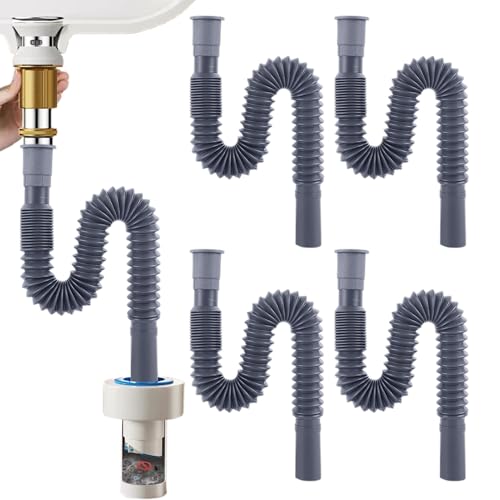 Huxibai Ersatz-Set für Spülbecken-Abflussrohr, ausziehbares Ablaufset für Waschbecken und Spüle, Badzubehör, verstellbarer Abflussrohr, 5 Stück, Ersatz für Haus, Apartment, Hotel von Huxibai
